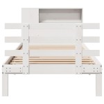 vidaXL Pat cu bibliotecă fără saltea, alb, 100x200 cm, lemn masiv pin