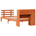vidaXL Pat cu bibliotecă fără saltea, maro, 100x200 cm, lemn masiv pin vidaXL Pat cu bibliotecă fără saltea, maro, 100x200 cm, lemn masiv pin