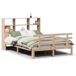vidaXL Pat cu bibliotecă fără saltea, 140x190 cm, lemn masiv de pin vidaXL Pat cu bibliotecă fără saltea, 140x190 cm, lemn masiv de pin