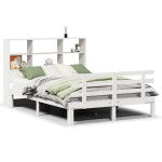 vidaXL Pat cu bibliotecă fără saltea, alb, 140x190 cm, lemn masiv pin