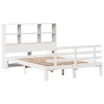 vidaXL Pat cu bibliotecă fără saltea, alb, 140x190 cm, lemn masiv pin