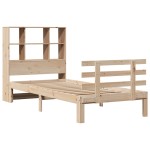 vidaXL Pat cu bibliotecă fără saltea, 90x200 cm, lemn masiv pin vidaXL Pat cu bibliotecă fără saltea, 90x200 cm, lemn masiv pin