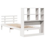 vidaXL Pat cu bibliotecă fără saltea, alb, 90x200 cm, lemn masiv pin vidaXL Pat cu bibliotecă fără saltea, alb, 90x200 cm, lemn masiv pin