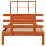 vidaXL Pat cu bibliotecă fără saltea, maro, 90x200 cm, lemn masiv pin vidaXL Pat cu bibliotecă fără saltea, maro, 90x200 cm, lemn masiv pin