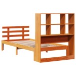 vidaXL Pat cu bibliotecă fără saltea, maro, 90x200 cm, lemn masiv pin vidaXL Pat cu bibliotecă fără saltea, maro, 90x200 cm, lemn masiv pin