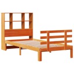 vidaXL Pat cu bibliotecă fără saltea, maro, 100x200 cm, lemn masiv pin vidaXL Pat cu bibliotecă fără saltea, maro, 100x200 cm, lemn masiv pin