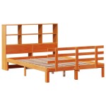 vidaXL Pat cu bibliotecă fără saltea, maro, 120x200 cm, lemn masiv pin vidaXL Pat cu bibliotecă fără saltea, maro, 120x200 cm, lemn masiv pin