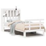 vidaXL Pat cu bibliotecă fără saltea, alb, 75x190 cm, lemn masiv pin