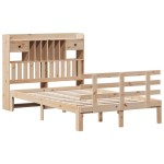 vidaXL Pat cu bibliotecă fără saltea, 135x190 cm, lemn masiv de pin
