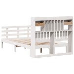 vidaXL Pat cu bibliotecă fără saltea, alb, 135x190 cm, lemn masiv pin