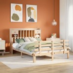 vidaXL Pat cu bibliotecă fără saltea, 140x190 cm, lemn masiv de pin vidaXL Pat cu bibliotecă fără saltea, 140x190 cm, lemn masiv de pin