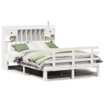 vidaXL Pat cu bibliotecă fără saltea, alb, 150x200 cm, lemn masiv pin vidaXL Pat cu bibliotecă fără saltea, alb, 150x200 cm, lemn masiv pin