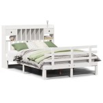 vidaXL Pat cu bibliotecă fără saltea, alb, 160x200 cm, lemn masiv pin vidaXL Pat cu bibliotecă fără saltea, alb, 160x200 cm, lemn masiv pin