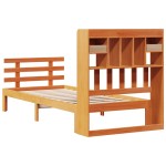 vidaXL Pat cu bibliotecă fără saltea, maro, 100x200 cm, lemn masiv pin vidaXL Pat cu bibliotecă fără saltea, maro, 100x200 cm, lemn masiv pin