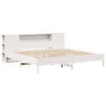 vidaXL Pat cu bibliotecă fără saltea, alb, 200x200 cm, lemn masiv pin vidaXL Pat cu bibliotecă fără saltea, alb, 200x200 cm, lemn masiv pin