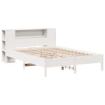 vidaXL Pat cu bibliotecă fără saltea, alb, 160x200 cm, lemn masiv pin