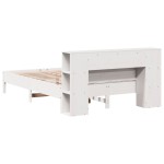 vidaXL Pat cu bibliotecă fără saltea, alb, 160x200 cm, lemn masiv pin