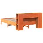 vidaXL Pat cu bibliotecă fără saltea, maro, 120x200 cm, lemn masiv pin vidaXL Pat cu bibliotecă fără saltea, maro, 120x200 cm, lemn masiv pin