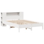 vidaXL Pat cu bibliotecă fără saltea, alb, 140x190 cm, lemn masiv pin