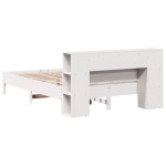vidaXL Pat cu bibliotecă fără saltea, alb, 140x190 cm, lemn masiv pin