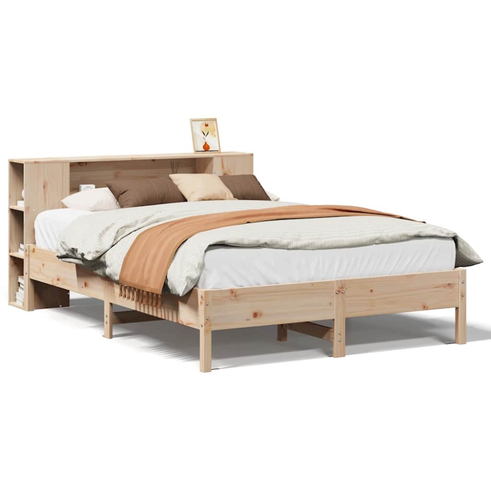 vidaXL Pat cu bibliotecă fără saltea, 135x190 cm, lemn masiv de pin