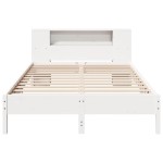 vidaXL Pat cu bibliotecă fără saltea, alb, 135x190 cm, lemn masiv pin