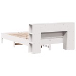 vidaXL Pat cu bibliotecă fără saltea, alb, 135x190 cm, lemn masiv pin