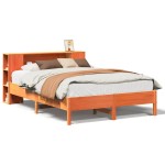 vidaXL Pat cu bibliotecă fără saltea, maro, 120x190 cm, lemn masiv pin vidaXL Pat cu bibliotecă fără saltea, maro, 120x190 cm, lemn masiv pin