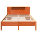 vidaXL Pat cu bibliotecă fără saltea, maro, 120x190 cm, lemn masiv pin vidaXL Pat cu bibliotecă fără saltea, maro, 120x190 cm, lemn masiv pin