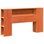 vidaXL Pat cu bibliotecă fără saltea, maro, 120x190 cm, lemn masiv pin vidaXL Pat cu bibliotecă fără saltea, maro, 120x190 cm, lemn masiv pin