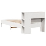 vidaXL Pat cu bibliotecă fără saltea, alb, 100x200 cm, lemn masiv pin vidaXL Pat cu bibliotecă fără saltea, alb, 100x200 cm, lemn masiv pin