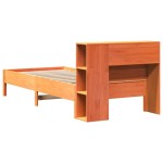 vidaXL Pat cu bibliotecă fără saltea, maro, 100x200 cm, lemn masiv pin vidaXL Pat cu bibliotecă fără saltea, maro, 100x200 cm, lemn masiv pin