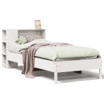 vidaXL Pat cu bibliotecă fără saltea, alb, 75x190 cm, lemn masiv pin vidaXL Pat cu bibliotecă fără saltea, alb, 75x190 cm, lemn masiv pin