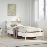 vidaXL Pat cu bibliotecă fără saltea, alb, 75x190 cm, lemn masiv pin vidaXL Pat cu bibliotecă fără saltea, alb, 75x190 cm, lemn masiv pin