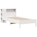vidaXL Pat cu bibliotecă fără saltea, alb, 75x190 cm, lemn masiv pin vidaXL Pat cu bibliotecă fără saltea, alb, 75x190 cm, lemn masiv pin