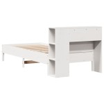 vidaXL Pat cu bibliotecă fără saltea, alb, 75x190 cm, lemn masiv pin vidaXL Pat cu bibliotecă fără saltea, alb, 75x190 cm, lemn masiv pin