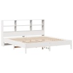 vidaXL Pat cu bibliotecă fără saltea, alb, 200x200 cm, lemn masiv pin