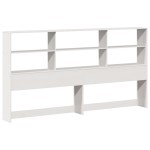 vidaXL Pat cu bibliotecă fără saltea, alb, 200x200 cm, lemn masiv pin
