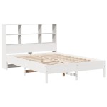 vidaXL Pat cu bibliotecă fără saltea, alb, 160x200 cm, lemn masiv pin