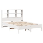 vidaXL Pat cu bibliotecă fără saltea, alb, 140x200 cm, lemn masiv pin vidaXL Pat cu bibliotecă fără saltea, alb, 140x200 cm, lemn masiv pin