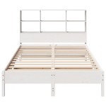 vidaXL Pat cu bibliotecă fără saltea, alb, 140x200 cm, lemn masiv pin vidaXL Pat cu bibliotecă fără saltea, alb, 140x200 cm, lemn masiv pin