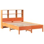 vidaXL Pat cu bibliotecă fără saltea, maro, 120x200 cm, lemn masiv pin vidaXL Pat cu bibliotecă fără saltea, maro, 120x200 cm, lemn masiv pin