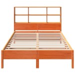 vidaXL Pat cu bibliotecă fără saltea, maro, 120x200 cm, lemn masiv pin vidaXL Pat cu bibliotecă fără saltea, maro, 120x200 cm, lemn masiv pin