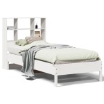 vidaXL Pat cu bibliotecă fără saltea, alb, 90x200 cm, lemn masiv pin vidaXL Pat cu bibliotecă fără saltea, alb, 90x200 cm, lemn masiv pin