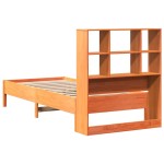 vidaXL Pat cu bibliotecă fără saltea, maro, 90x200 cm, lemn masiv pin vidaXL Pat cu bibliotecă fără saltea, maro, 90x200 cm, lemn masiv pin