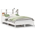 vidaXL Pat cu bibliotecă fără saltea, alb, 140x190 cm, lemn masiv pin