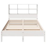 vidaXL Pat cu bibliotecă fără saltea, alb, 120x190 cm, lemn masiv pin