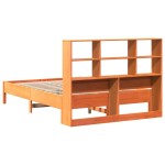 vidaXL Pat cu bibliotecă fără saltea, maro, 120x190 cm, lemn masiv pin vidaXL Pat cu bibliotecă fără saltea, maro, 120x190 cm, lemn masiv pin