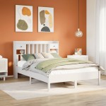 vidaXL Pat cu bibliotecă fără saltea, alb, 160x200 cm, lemn masiv pin vidaXL Pat cu bibliotecă fără saltea, alb, 160x200 cm, lemn masiv pin