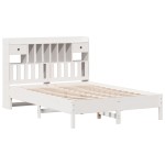 vidaXL Pat cu bibliotecă fără saltea, alb, 160x200 cm, lemn masiv pin vidaXL Pat cu bibliotecă fără saltea, alb, 160x200 cm, lemn masiv pin